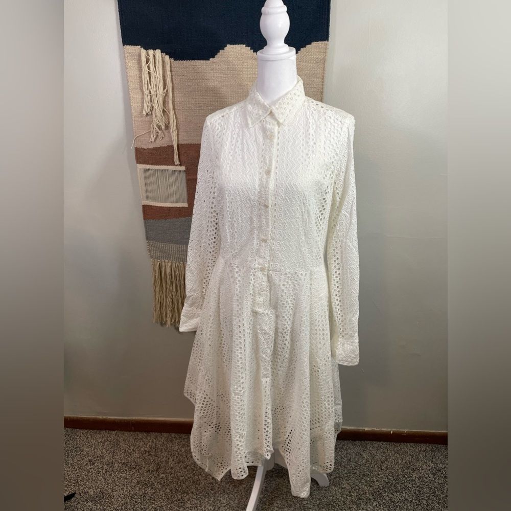 Nwot Bcbg Maxazria Beatryce White Cotton Lace Asymmetric Shirt Dress S